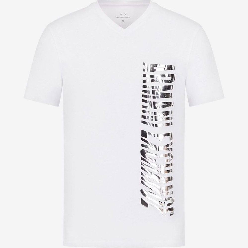 Armani Exchange White Tee with Metallic Silver Design
